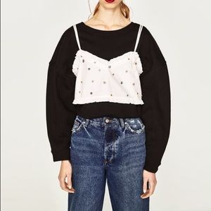 NWT Zara White Beaded Cropped Tank Top